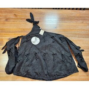 Line‎ + Dot Lace Top Tie Halter Blouse Party Cocktail Black Size Small